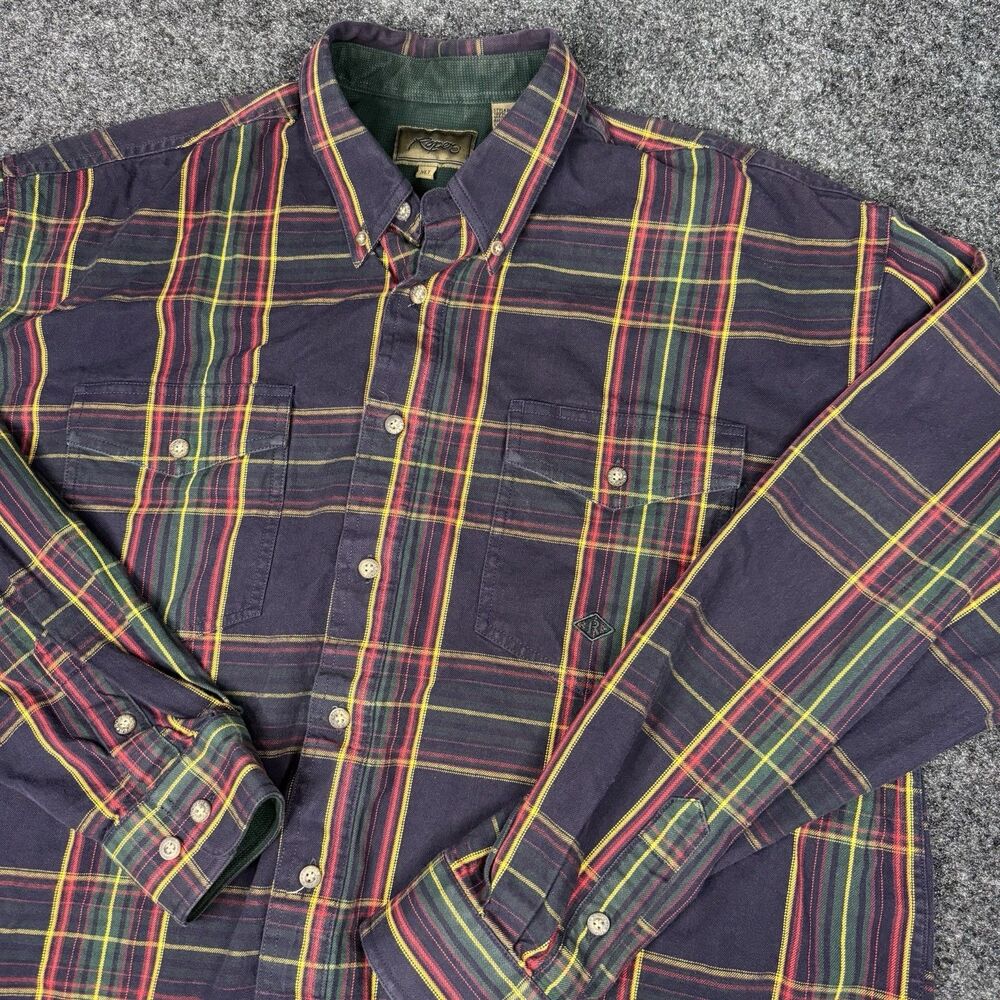 Vintage Roper XL Tall Long Sleeve Plaid Blue Button Shirt Red Green Cowboy